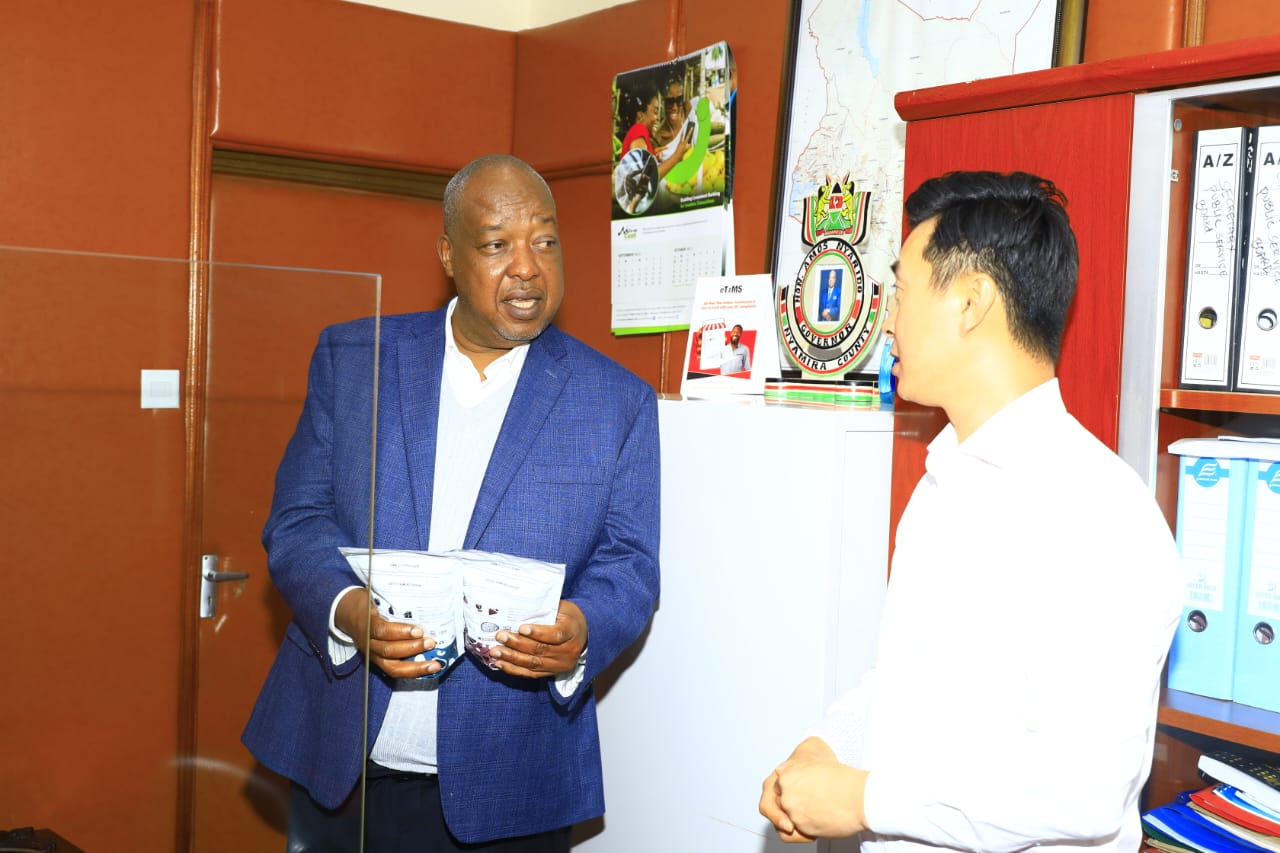 H.E Amos Nyaribo (left) when he met with Mr Chris Hwang (right), a South Korean coffee investor in his office